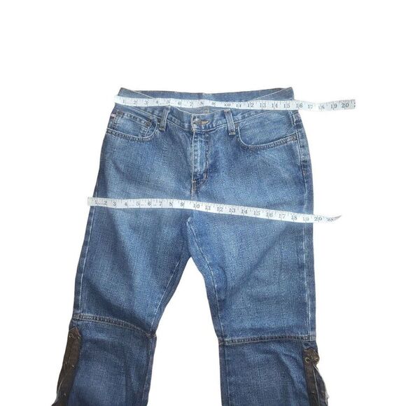 Ralph Lauren Jeans Women Sz 8 Lace Up Signature Denim Leather Straight Leg Work - Picture 3 of 7